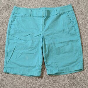 ANN TAYLOR Boardwalk Short, Teal Green Mid-Rise Stretch Cotton Shorts; Size 12